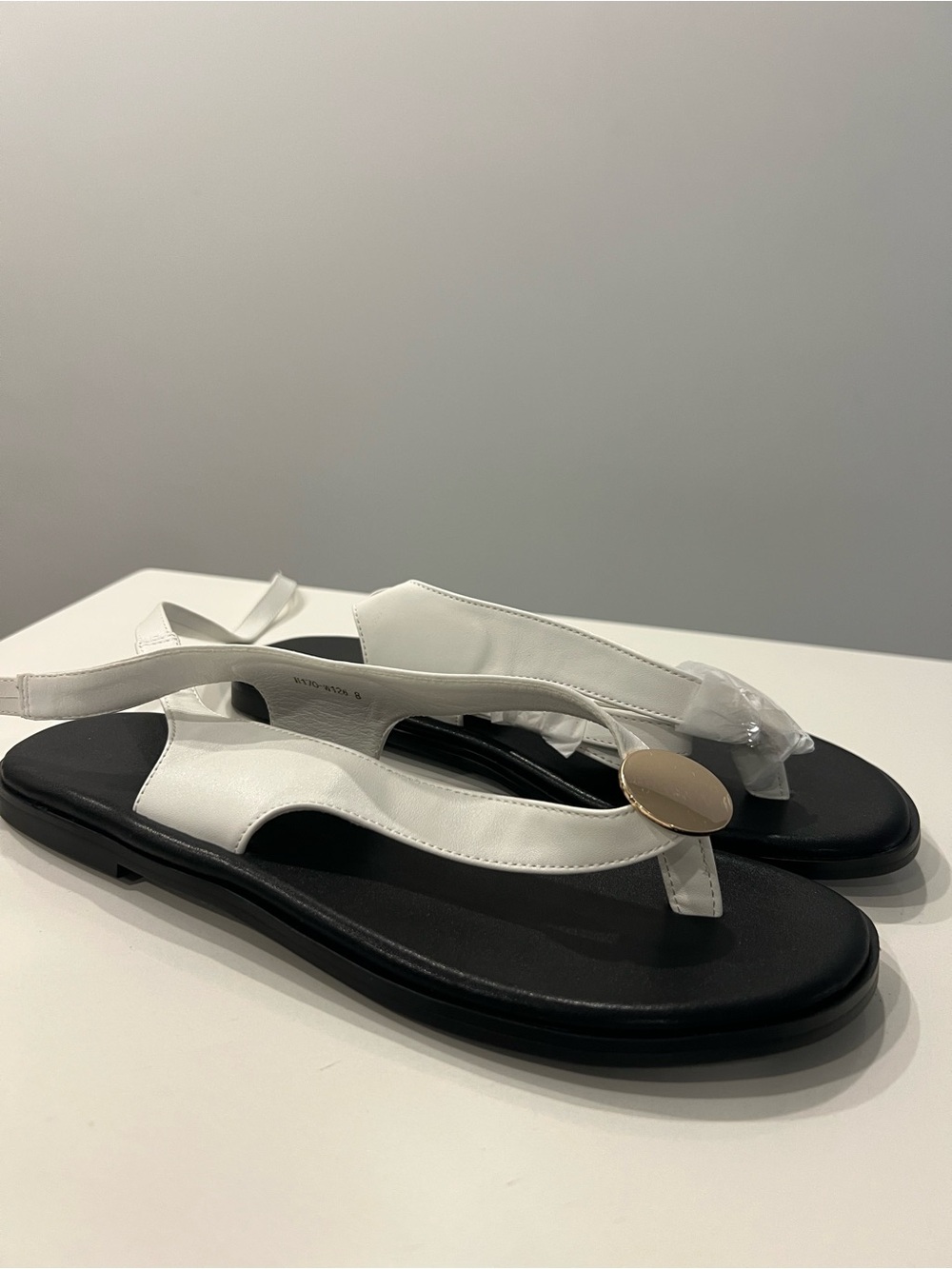 White Slingback Toe-Post Sandals with Gold Accent